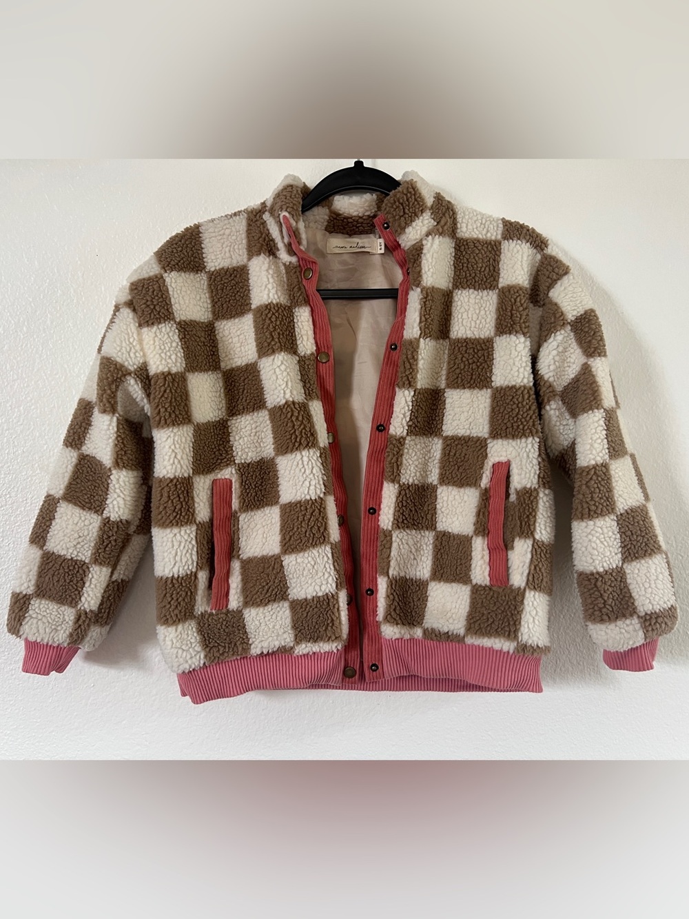 Nora Madison Designs Kids Checkered Sherpa Jacket - Neutral